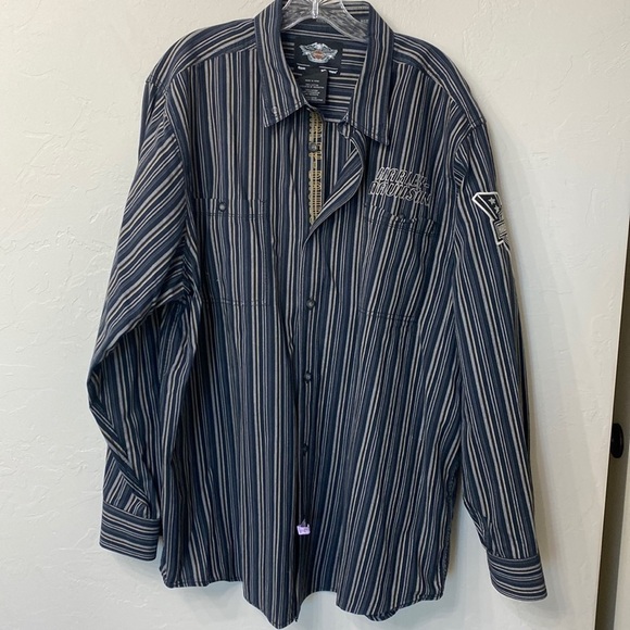 Harley Davidson blue stripe button down shirt size 2 XL - Picture 1 of 13